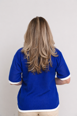 BLUSA DO BRASIL AZUL COM BRANCO TRICOT ESSENZA