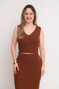 CONJUNTO SAIA MIDI E CROPPED TRICOT LARISSA
