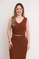 CONJUNTO SAIA MIDI E CROPPED TRICOT LARISSA